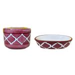 KunhaR Ceramic 2-Piece Bathroom Accessory Set, Purple Brown (Liquid Soap Dispenser 300 ML, Soap Dish Holder and Toothbrush Holder)