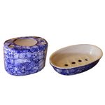 Kunhar Ceramic 2-Piece Bathroom Accessories Set (1 Soap Dish Holder and 1 Toothbrush Holder), Blue Luster