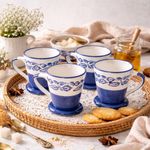 Kunhar Ceramic Tea Cup - 120 Ml, 4 Pieces, Blue Vine (Cup-18)