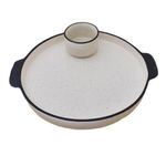 KunhaR Ceramic Platter, Pizza Plate, Round Serving Plate with Serving Chutney Bowl, 10 Inch, White Matt
