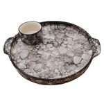 KunhaR Ceramic Platter, Pizza Plate, Round Serving Plate with Serving Chutney Bowl, 8 Inch, Black Luster