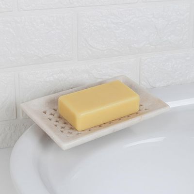 KunhaR Natural White Marble Soap Dish Handcrafted Stone Holder for Bathroom, Tub & Wash Basin (2.8 x 3.9 Inch)