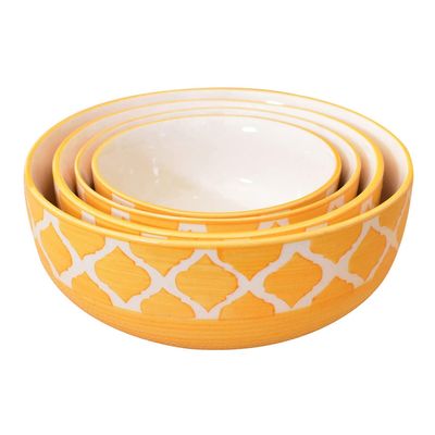 Kunhar Ceramic Mixing Bowl Set – 4 Pieces (1500ml, 800ml, 600ml, 400ml), Yellow – Durable, Microwave & Dishwasher Safe – Ideal for Mixing, Serving & Storage