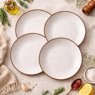 Kunhar Ceramic Dinner Plates 10 Inch Set of 4 | Rustic Ivory Speckled Finish | Premium Glazed Stoneware | Microwave & Dishwasher Safe | Serving Plates for Dinner, Pasta & Salad