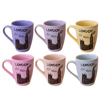 Kunhar Ceramic Coffee Mug - 6 Pieces, Multicolor, 300ml