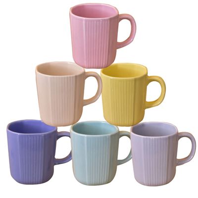Kunhar Ceramic Coffee Mug - 6 Pieces, Multicolor, 300ml