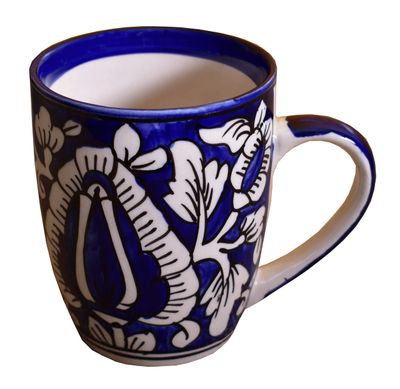 Kunhar Ceramic Milk Mug, Coffee Mug, Mughal Painting Mug - 1 Piece, Blue, 400 ml