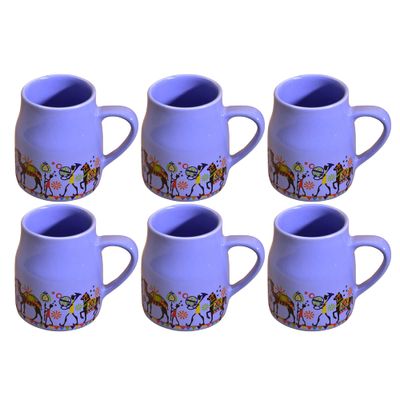 Kunhar Ceramic Tea Cups, Coffee Cups - 6 Pieces, Soft Blue, 160 Ml