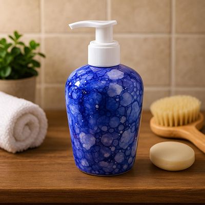 KunhaR Ceramic Liquid Soap Dispenser – Refillable Bathroom & Kitchen Lotion Pump | Stylish Countertop Dispenser for Soap, Shampoo, Gel Dispenser, Blue Luster