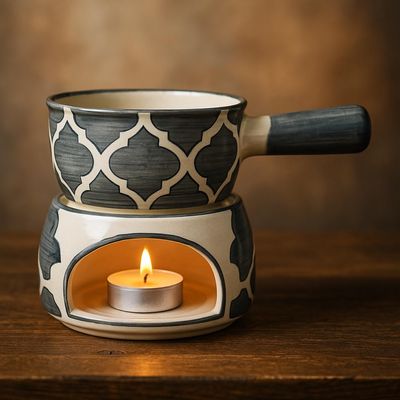KunhaR Ceramic Fondue Set (1 Piece of Fondue Set, 2 Tea Light Candle), Grey