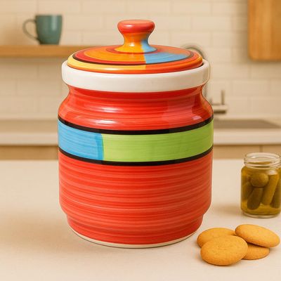 Kunhar Ceramic Jars (1000 ML) – Handcrafted Multipurpose Barni with Lid for Pickle, Chutney, Spices, Salt, Sugar – Kitchen Storage Containers, Red